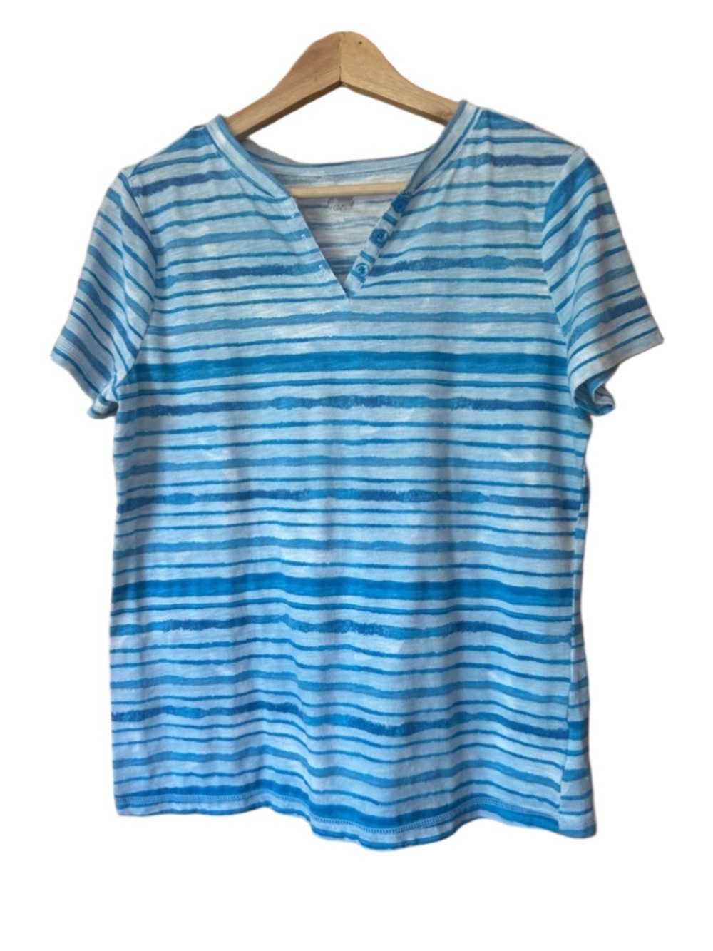 Gloria Vanderbilt Sport Blue & White Striped Short Sleeve Tee size medium